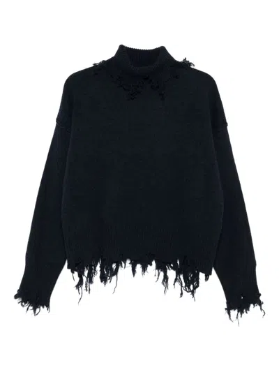 Seafarer Stella Frayed-edges High-neck Sweater In Black