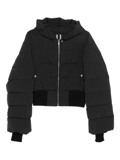 Rick Owens Hooded Quilted Down Jacket And Pockets In Black
