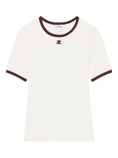 Courrèges Cotton T-shirt With Black Trim And Front Logo In Gray