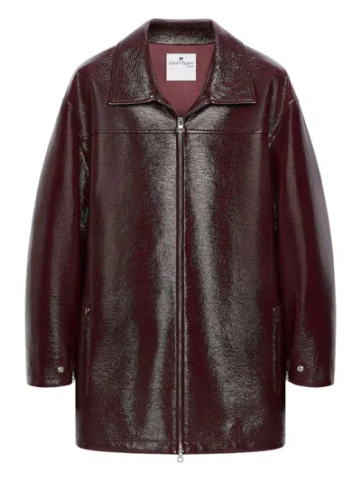 Courrèges Shiny Bomber Jacket Belted Waist In Brown