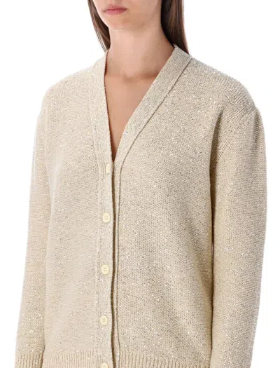 Fabiana Filippi Beige V Neck Sweater With Button Front In Multi