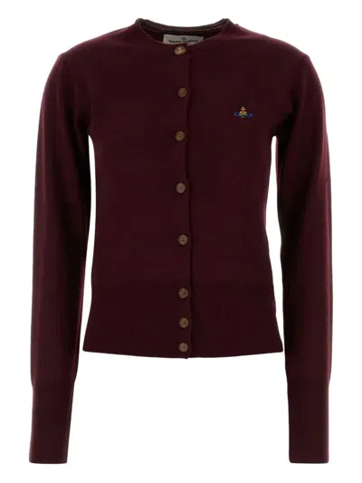Vivienne Westwood Wool Cardigan With Long Sleeves And Crew Neck In Burgundy