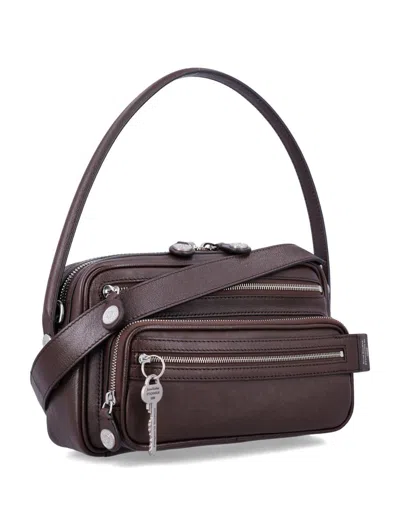 Acne Studios Chocolate Leather Shoulder Bag Keychain Detail In Brown