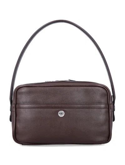 Acne Studios Chocolate Leather Shoulder Bag Keychain Detail In Brown