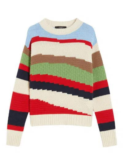 Weekend Max Mara Striped Crew Neck Knit Sweater In Multi