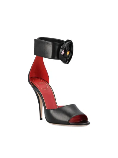 Valentino Garavani Drip Rose Kidskin Sandal With Crystals 105mm Woman Black 39.5 In Black