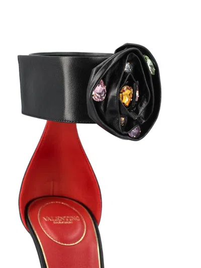 Valentino Garavani Drip Rose Kidskin Sandal With Crystals 105mm Woman Black 39.5 In Black