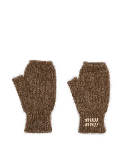Miu Miu Wool And Mohair Gloves In Brown