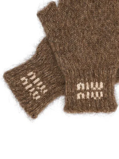 Miu Miu Wool And Mohair Gloves In Brown