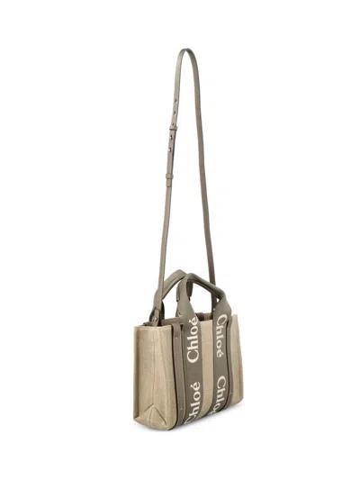 Chloé Small Woody Tote Bag In Linen In Brown