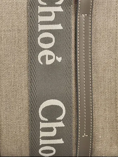 Chloé Small Woody Tote Bag In Linen In Brown