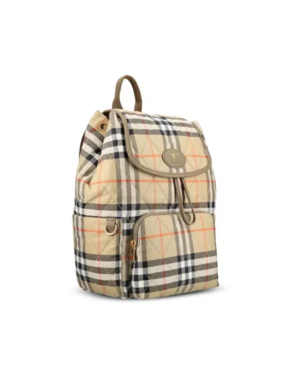 Burberry Womens Sand Horseshoe Check Woven Backpack In Neutral