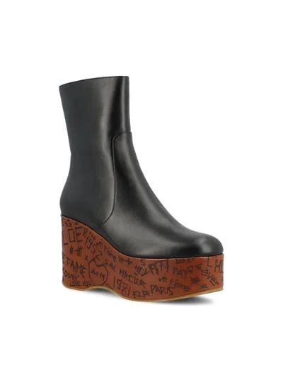 Chloé Maxime Leather Wedge Ankle Boots In Black
