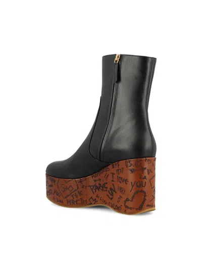 Chloé Maxime Leather Wedge Ankle Boots In Black