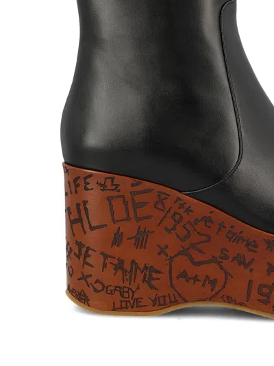 Chloé Maxime Leather Wedge Ankle Boots In Black