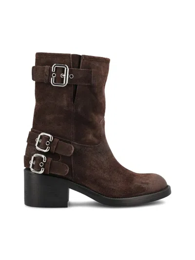Chloé Stylish Block Heel Suede Ankle Boots In Brown