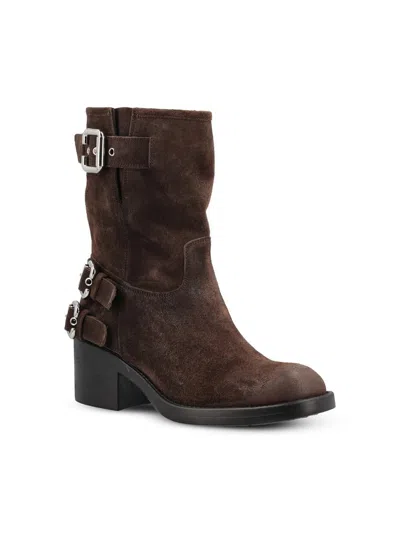 Chloé Stylish Block Heel Suede Ankle Boots In Brown