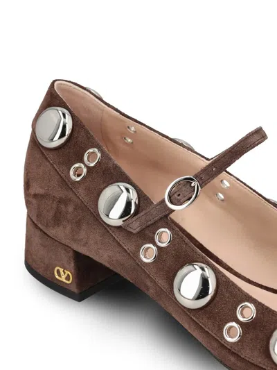 Valentino Stylish Block Heel Round Toe Pumps In Brown