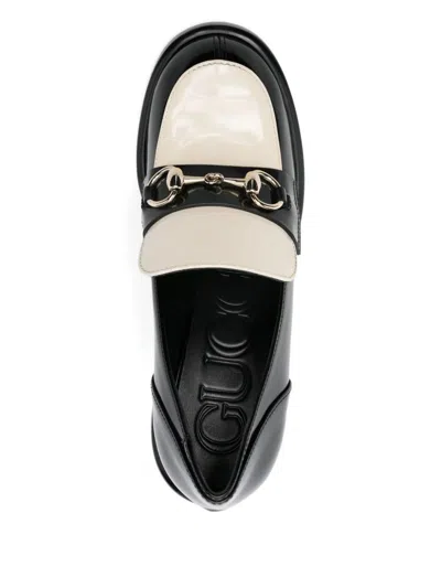 Gucci Stylish Two-tone Loafers Block Heel In Black