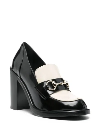 Gucci Stylish Two-tone Loafers Block Heel In Black