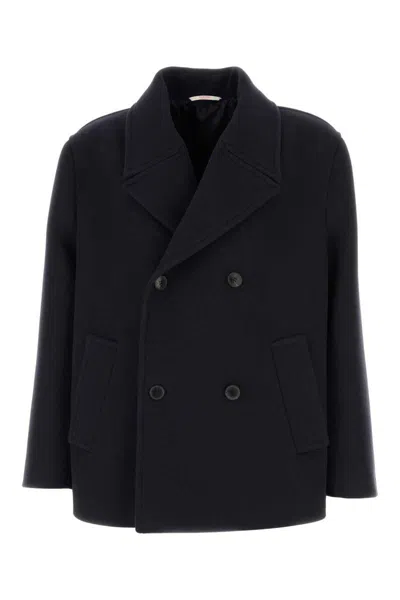 Valentino Double Wool Peacoat In Black