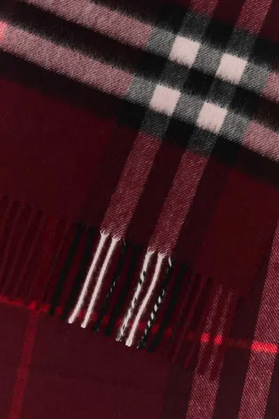 Burberry Cashmere Scarf With Embroidered Checked Pattern In Burgundy