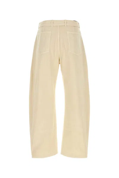 Lemaire Ivory Cotton Wide-leg Twisted Belted Pant In Neutral
