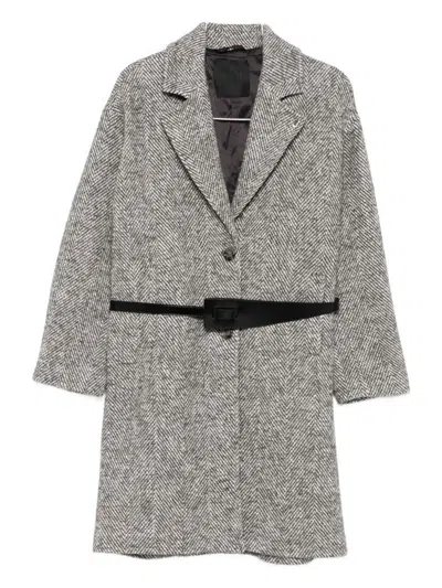 Liu •jo Herringbone-pattern Belted Coat In Gray