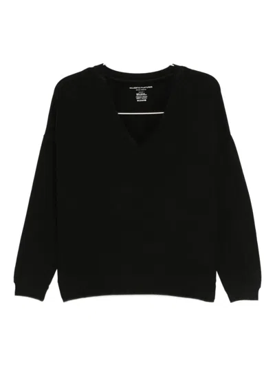 Majestic V-neck Boxy Sweater In Black