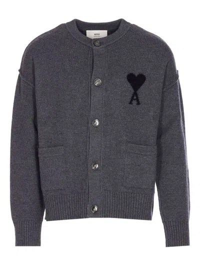Ami Alexandre Mattiussi Ami Paris Grey Ami De Coeur Cardigan Men In Gray