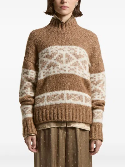 Peserico Fairisle-pattern High-neck Sweater In Brown