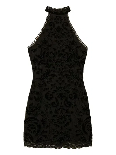 Twinset Short Embroidered Chiffon Dress In Black