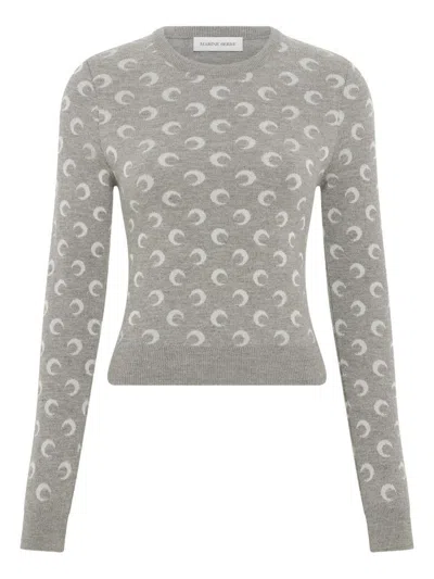 Marine Serre Fitted Short Length Sweater With Crewneck And Long Sleeves In Gray