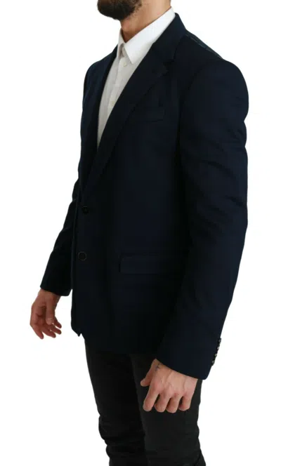 Dolce & Gabbana Blue Solid Cotton Silk Stretch Jacket Men's Blazer In Blue