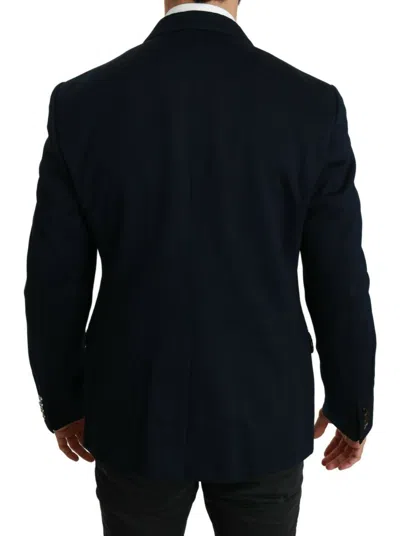 Dolce & Gabbana Blue Solid Cotton Silk Stretch Jacket Men's Blazer In Blue