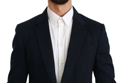 Dolce & Gabbana Blue Solid Cotton Silk Stretch Jacket Men's Blazer In Blue