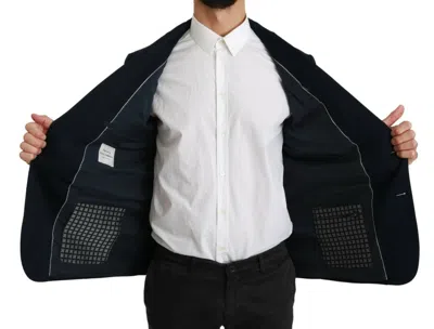 Dolce & Gabbana Blue Solid Cotton Silk Stretch Jacket Men's Blazer In Blue