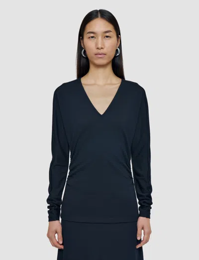 Joseph Wool Jersey V Neck Top In Black