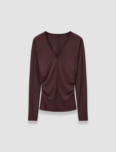 Joseph Wool Jersey V Neck Top In Brown