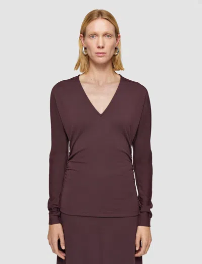 Joseph Wool Jersey V Neck Top In Brown