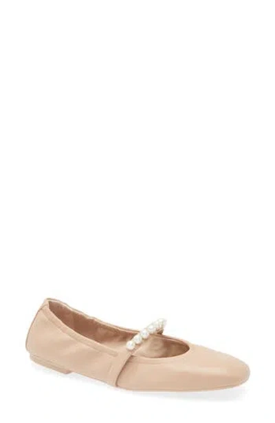 Stuart Weitzman Goldie Faux Pearl-embellished Leather Ballet Flats In Neutral