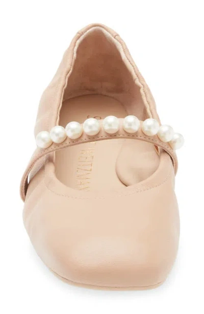 Stuart Weitzman Goldie Faux Pearl-embellished Leather Ballet Flats In Neutral