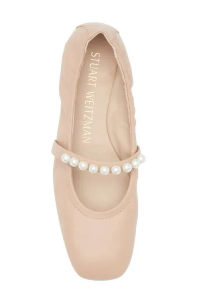 Stuart Weitzman Goldie Faux Pearl-embellished Leather Ballet Flats In Neutral
