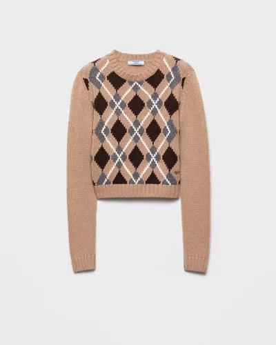 Prada Crew Neck Sweater In Brown