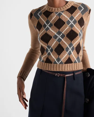 Prada Crew Neck Sweater In Brown