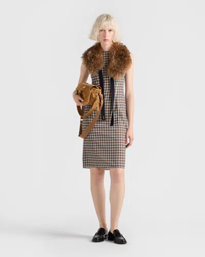 Prada Check Georgette Sleeveless Midi Dress In Brown