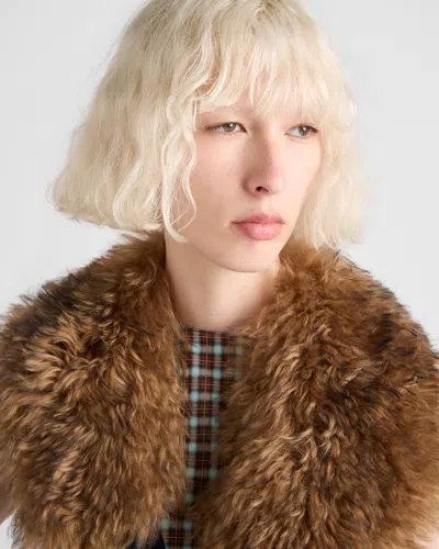 Prada Check Georgette Sleeveless Midi Dress In Brown