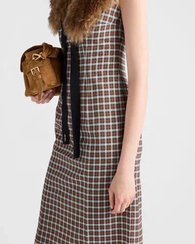 Prada Check Georgette Sleeveless Midi Dress In Brown
