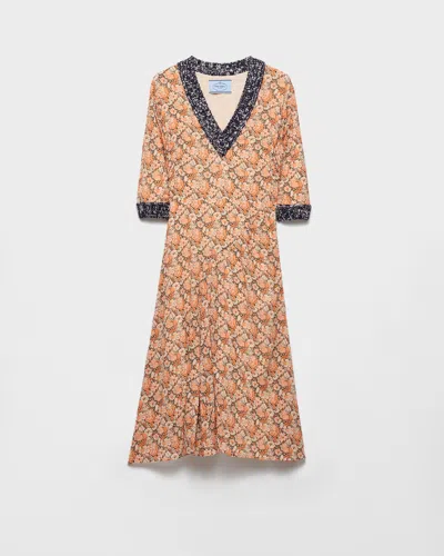 Prada Printed Georgette Dress In Neutral