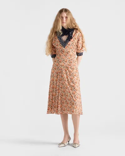 Prada Printed Georgette Dress In Neutral